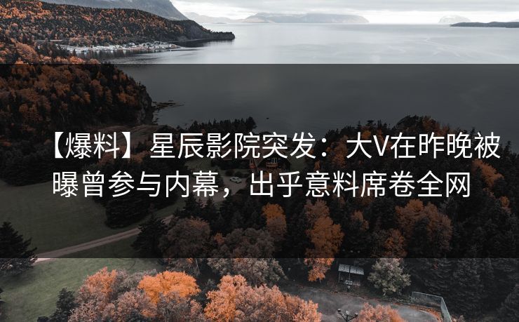 【爆料】星辰影院突发：大V在昨晚被曝曾参与内幕，出乎意料席卷全网