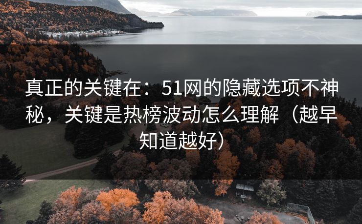 真正的关键在：51网的隐藏选项不神秘，关键是热榜波动怎么理解（越早知道越好）